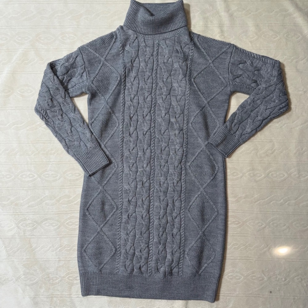 Orvis Cable Knit Merino Wool Long Sleeve Sweater Dress